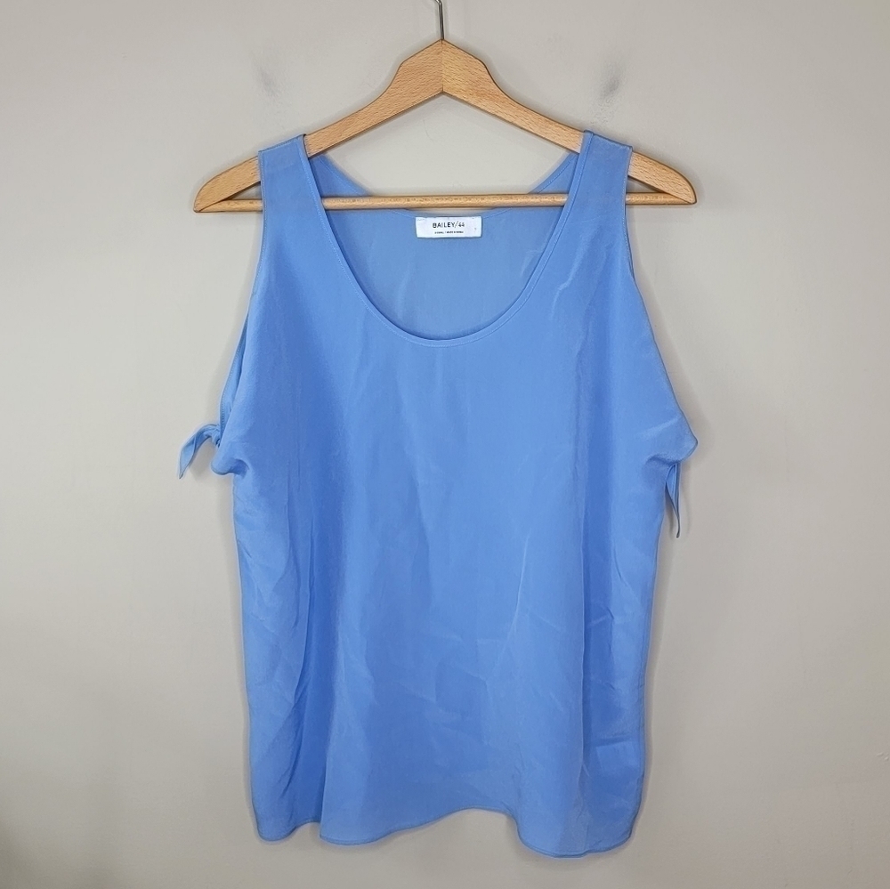 Bailey 44 Blue World Record Silk Cold Shoulder Blouse Size XS